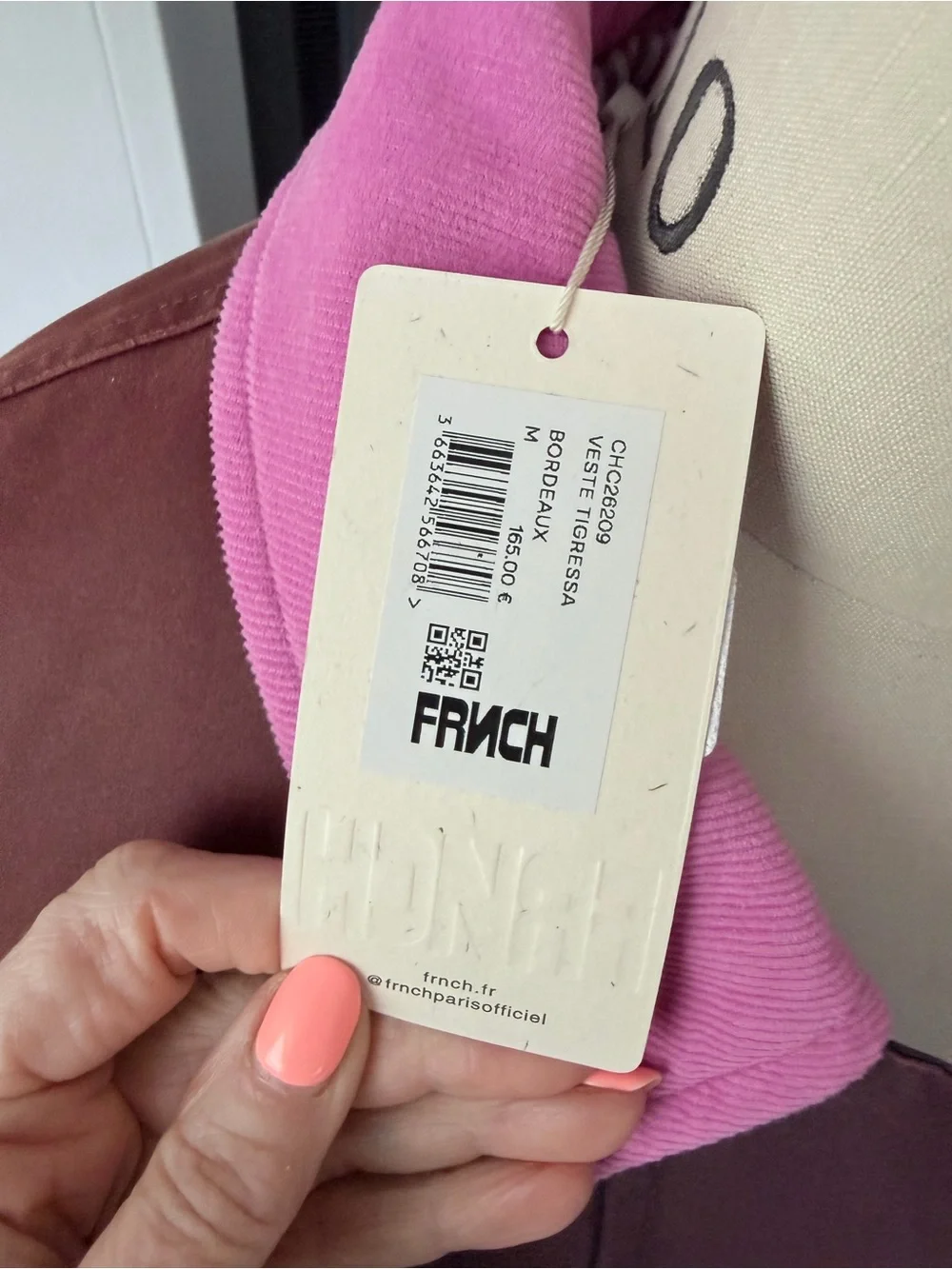 NWT FRNCH Paris Tigressa Cotton Canvas Utility Jacket Bordeaux Burgundy Pink M